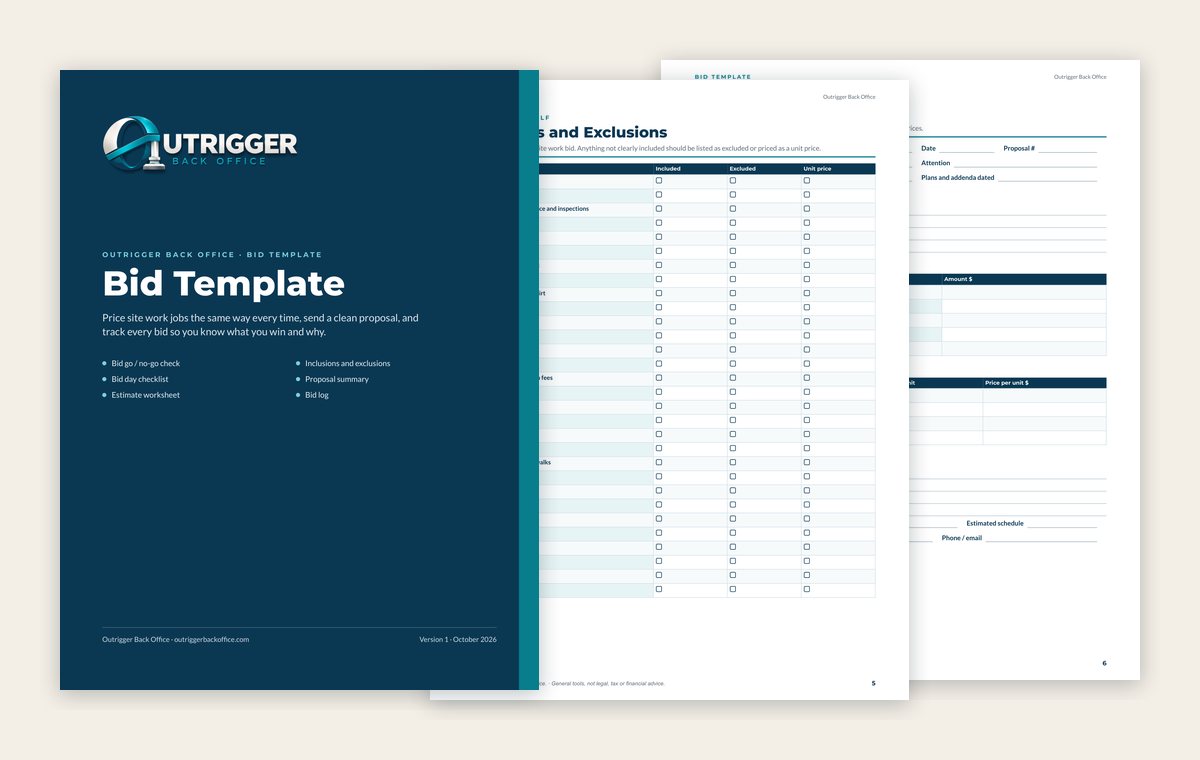 Pages from the Bid Template